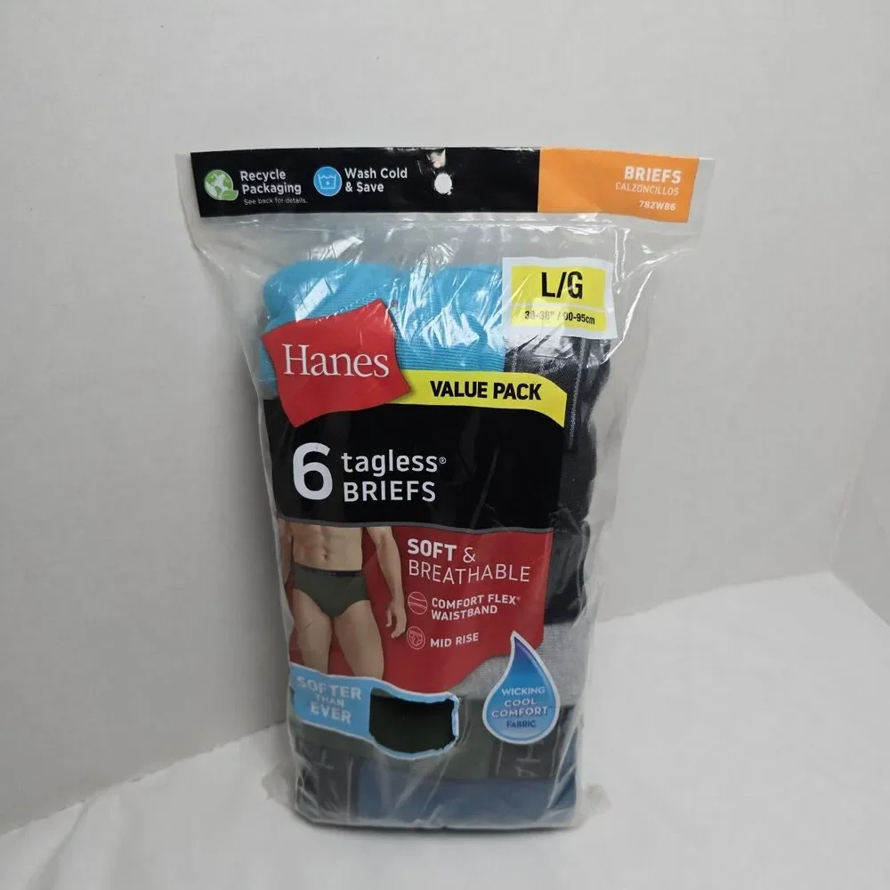 Hanes Comfort Flex Briefs Mid-Rise 6pk Multi-Color Men's Size Large 36-38 Tagles
